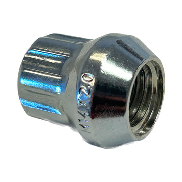 7 SPLINE OPEN END BULGE SEAT CHROME NUT- M14 X 2.00 21MM LENGTH - 0