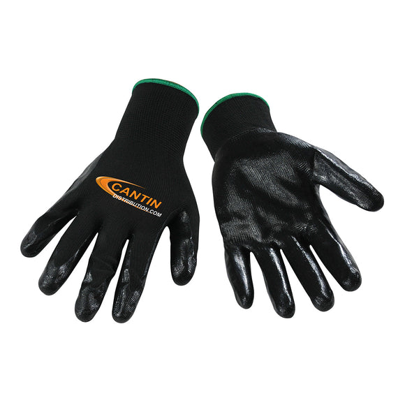 CANTIN GLOVES WITH BLACK POLYESTER LINING AND NITRILE PALM - MEDIUM
