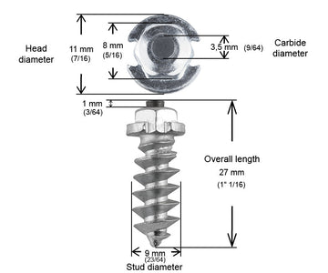 SHOULDERED STUDS 25MM - 100/BOX
