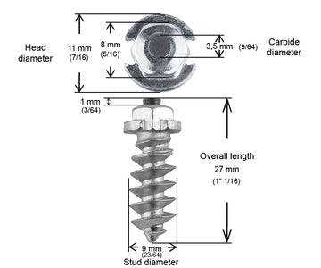 SHOULDERED STUDS 25MM - 1000/BOX