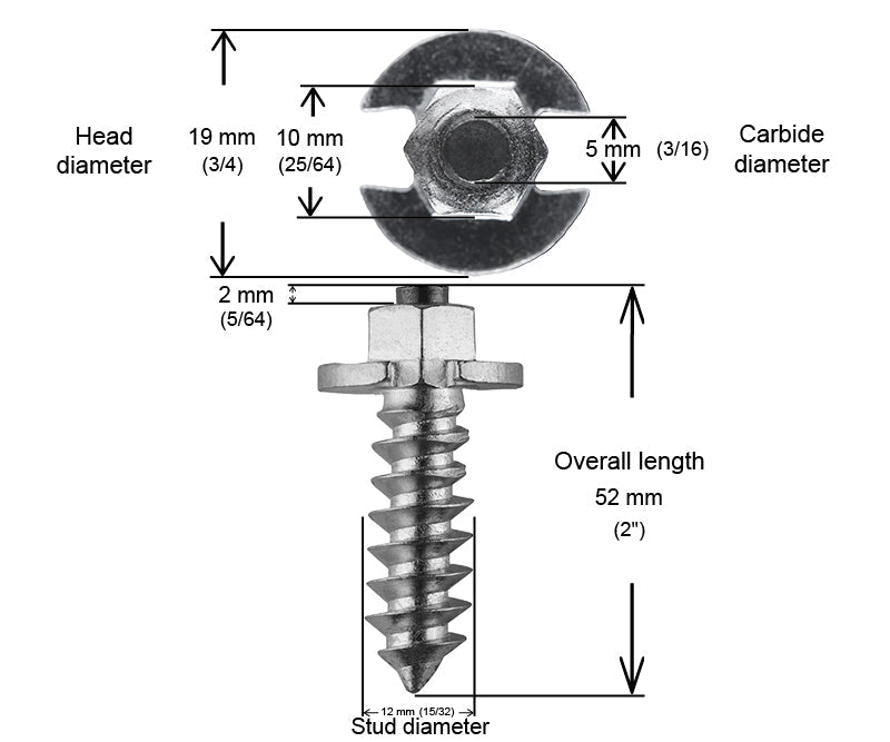 SHOULDERED STUDS 50MM - 100/BOX