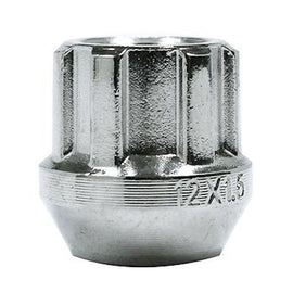 6 SPLINE OPEN END BULGE SEAT CHROME NUT - M14 X 1.50 - 24.5MM LENGTH