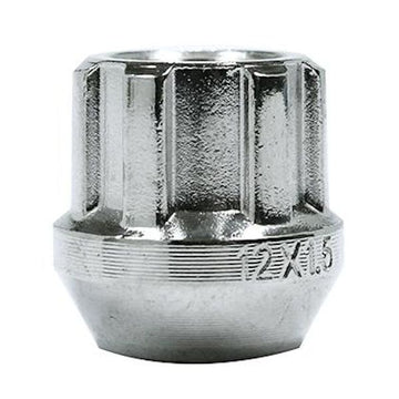 6 SPLINE OPEN END BULGE SEAT CHROME NUT - M14 X 1.50 - 24.5MM LENGTH