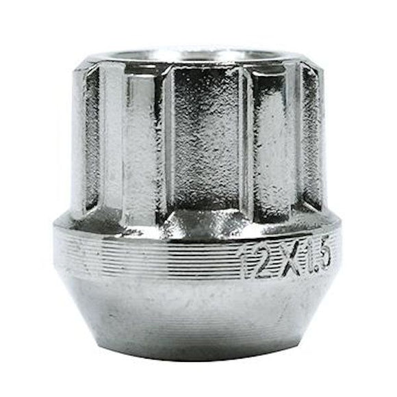 6 SPLINE OPEN END BULGE SEAT CHROME NUT - M14 X 1.50 - 24.5MM LENGTH