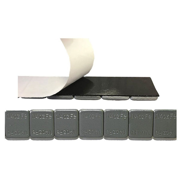 LOW PROFILE ADHESIVE WHEEL WEIGHT ROLL 1/2 OZ X 360 PCS W/ BLACK ADHESIVE AND WHITE PAPER