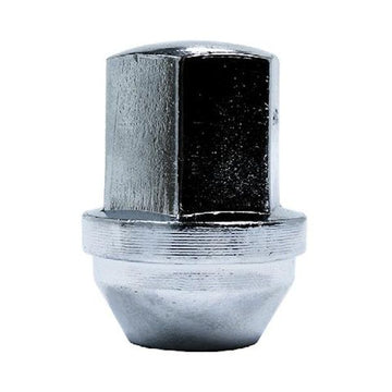 CLOSED END BULGE SEAT OEM CHRYSLER CHROME NUT - M14 X 1.50 - 22MM HEX 38MM LENGTH