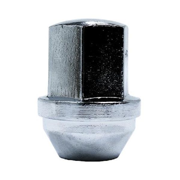 CLOSED END BULGE SEAT OEM CHRYSLER CHROME NUT - M14 X 1.50 - 22MM HEX 38MM LENGTH
