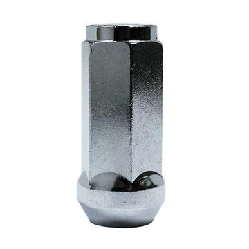 CLOSE END BULGE SEAT CHROME NUT - M14 X 2.00 - 21MM HEX 45MM LENGTH