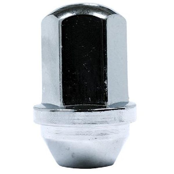 CLOSE END BULGE SEAT GM OEM STYLE CHROME NUT - M14 X 1.50 - 22MM HEX 46MM LENGTH