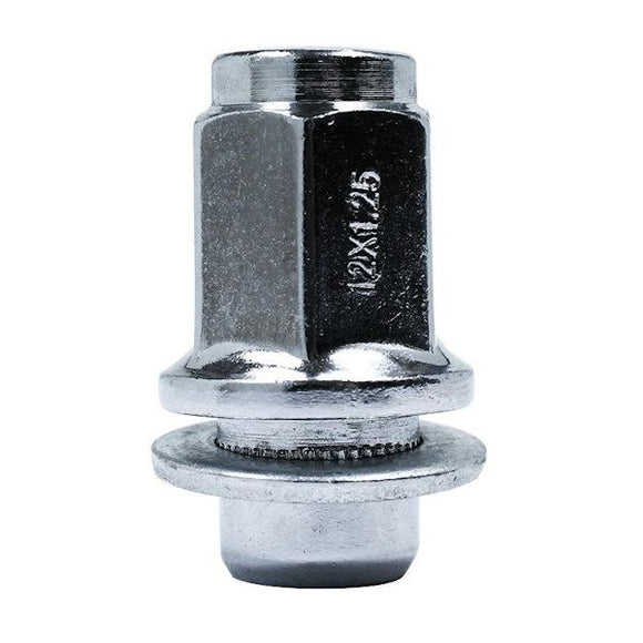 OEM TOYOTA CLOSE END SHANK SEAT NUT WITH WASHER CHROME LUG NUT - M12 X 1.50 -21MM HEX 47MM LENGTH