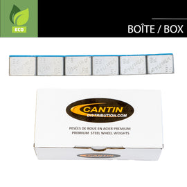 CANTIN LOW PROFILE SILVER ADHESIVE WHEEL WEIGHT BOX 1/2 OZ X 288 PCS W/ BLACK ADHESIVE AND 2MM PULL TAG
